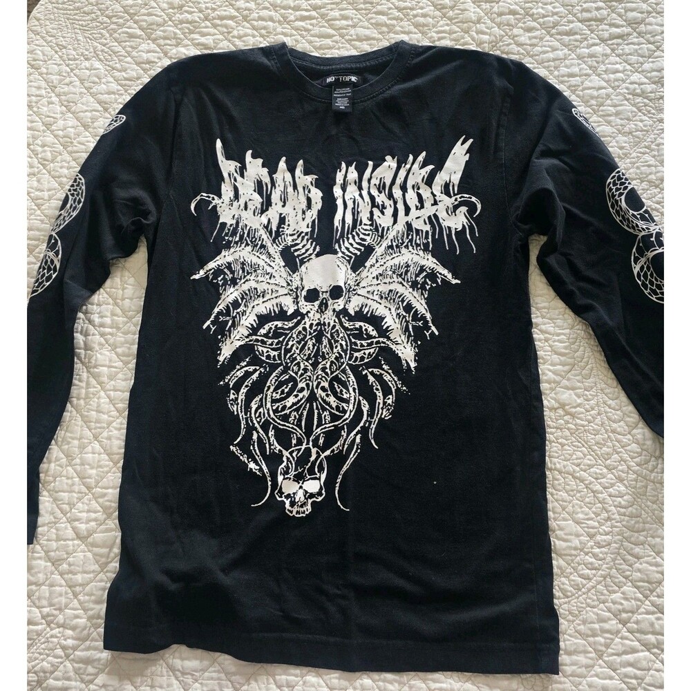 Hot Topic Skull Graphic Long Sleeve Shirt Goth Punk Black Size Medium